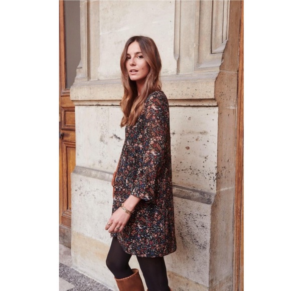 Sezane Dresses & Skirts - Sezane Carina Dress Black Foliage Floral FR 34